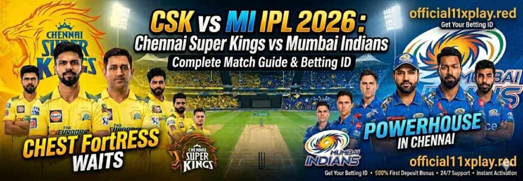Get expert CSK vs MI Betting tips for IPL 2026 Match 44 at Chepauk. Read pitch report, team analysis, and learn how to get your 11xplay IPL ID today.